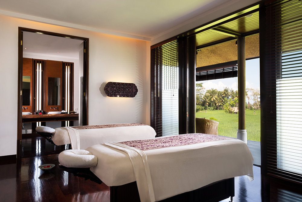 Spa Massage with rice paddy view at Spa Suite Room of Tanah Gajah, Ubud, Bali.
