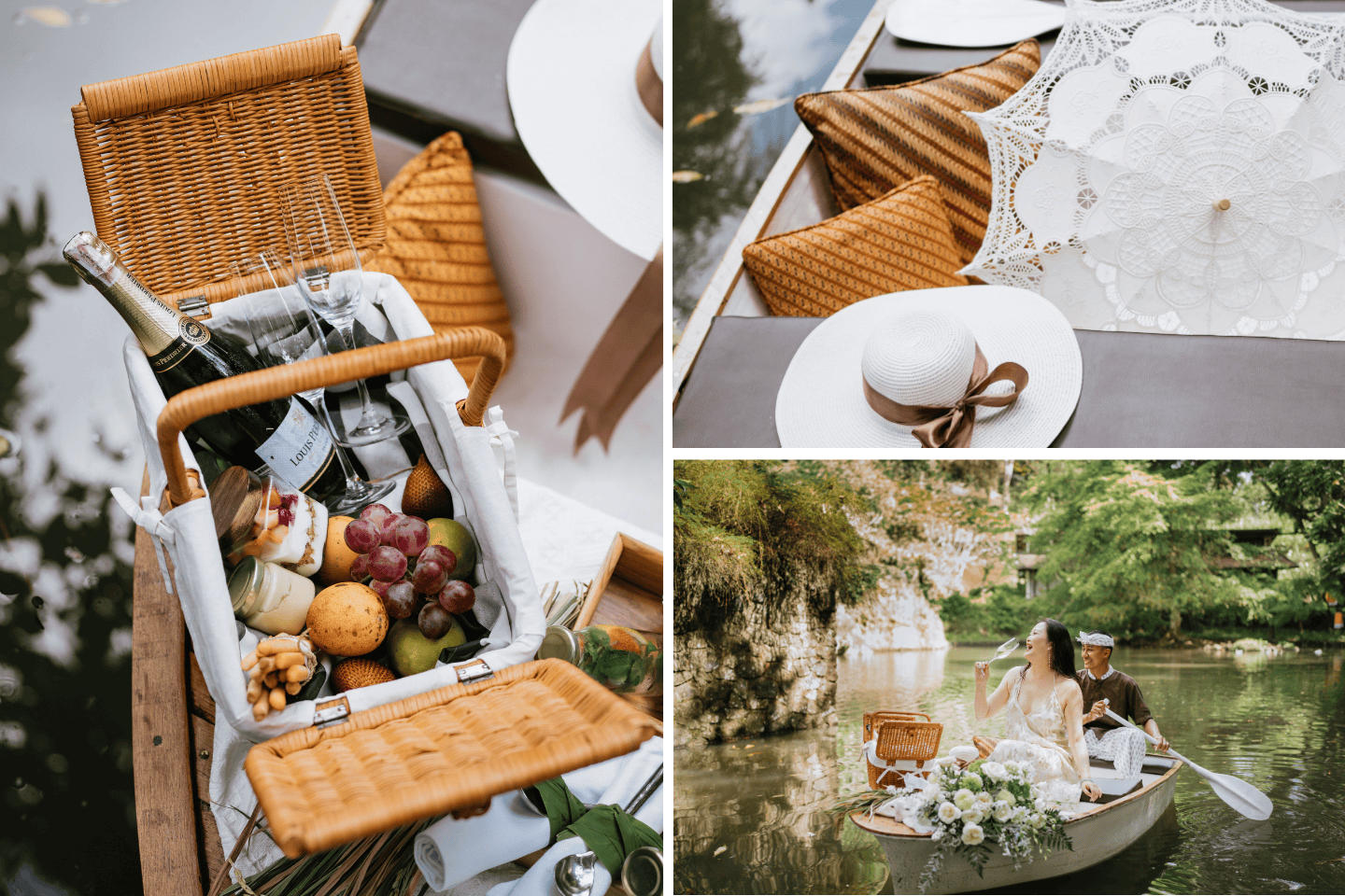 Romantic picnic on the boat in Tanah Gajah Ubud with jungle view with sparkling wine
